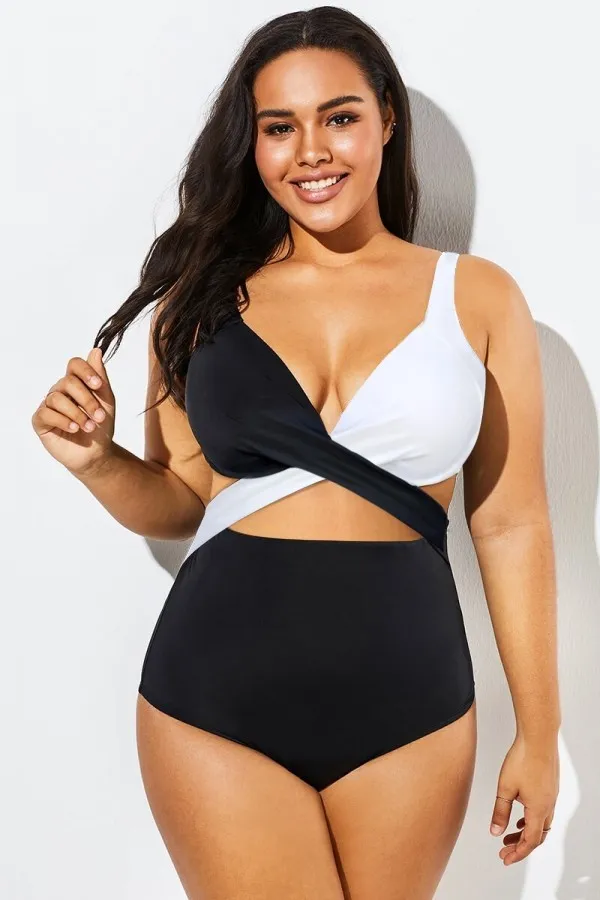 Black Cut Out Mesh Underwire One Piece Swimsuit