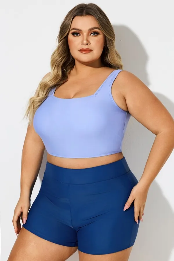 Plus Size Red Solid Square Neck Bikini Top