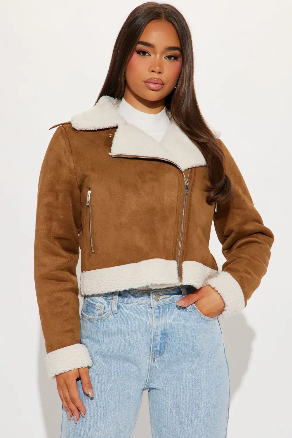Ready To Ride Shearling Moto Jacket - Camel