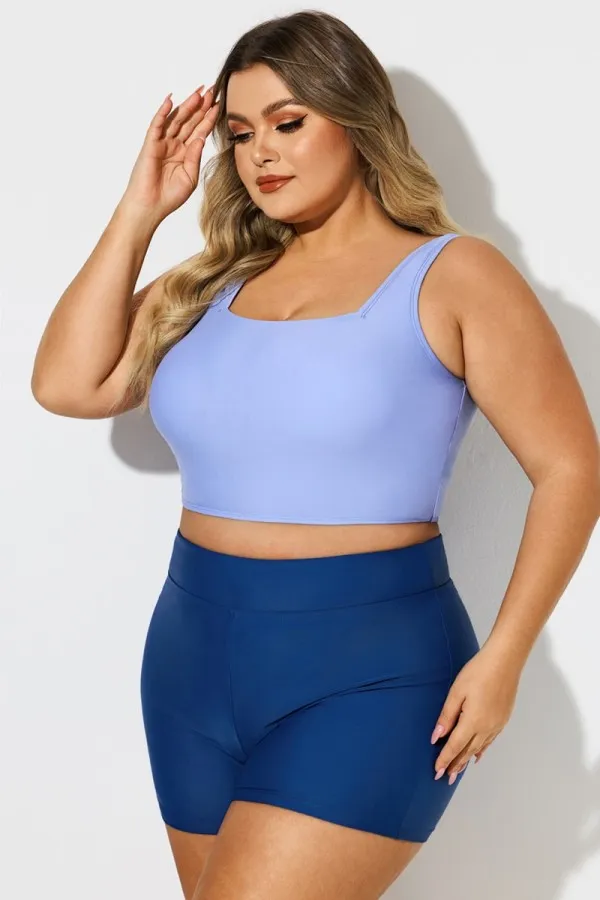 Plus Size Red Solid Square Neck Bikini Top