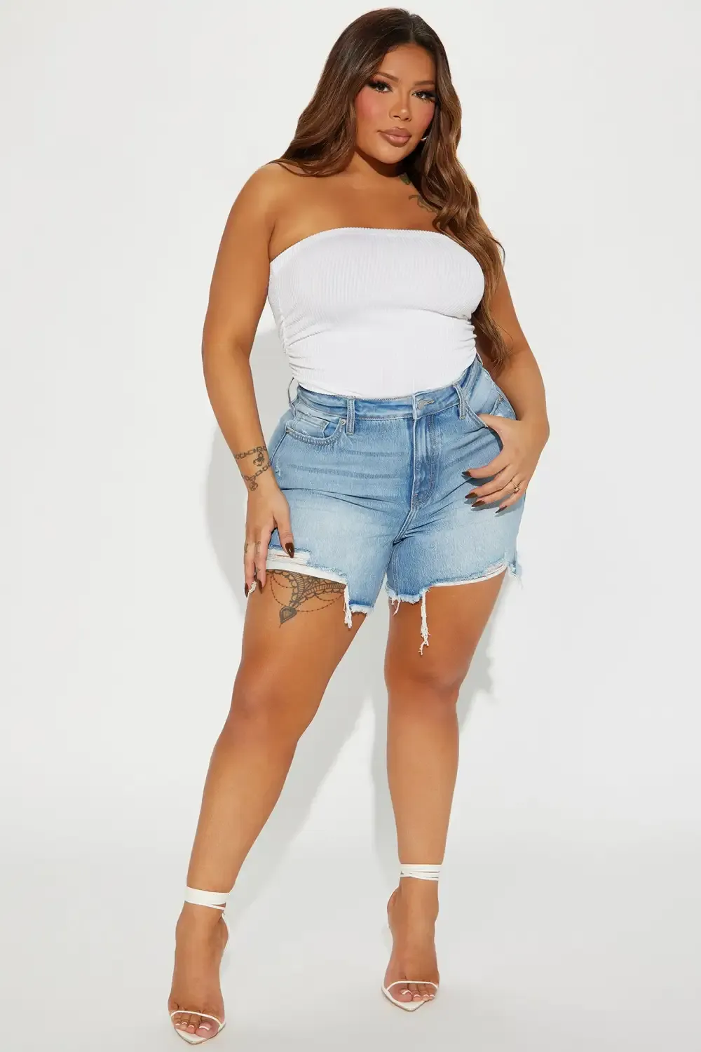 Hallie Hybrid Ripped Denim Shorts - Light Wash