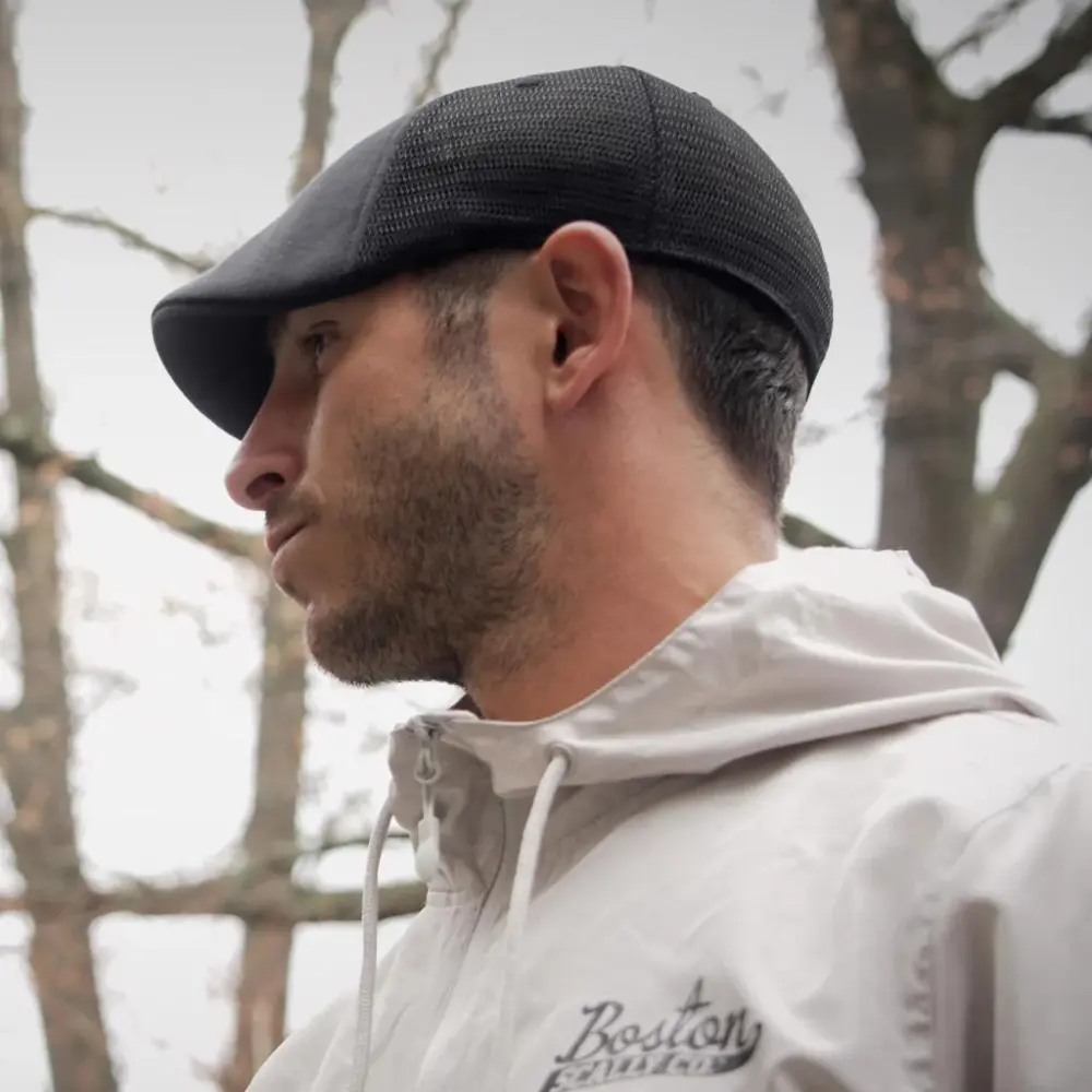 The Mesh Trucker Boston Scally Cap - Black with Black