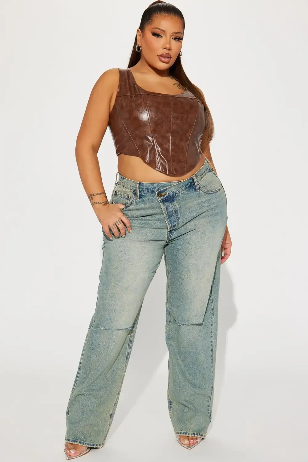 Crossover Tinted Ripped Straight Leg Jeans - Vintage Wash