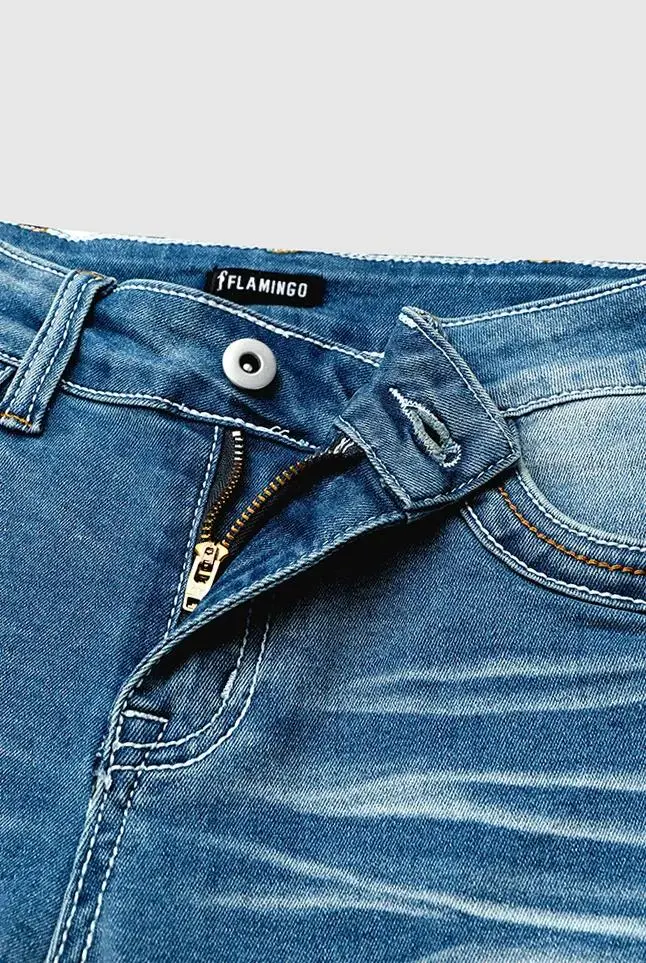 Washed Stretchy Split Hem Mid Rise Bootcut Jeans