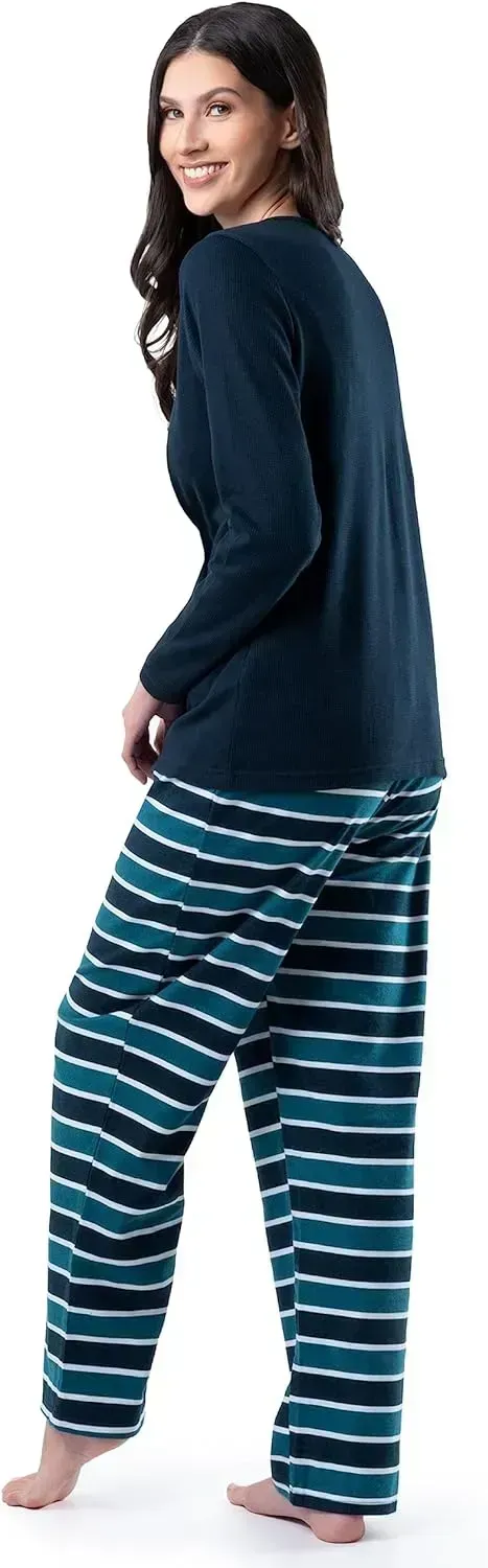 Fruit of the Loom Women's Waffle V-Neck Top and Flannel Pant Sleep Set