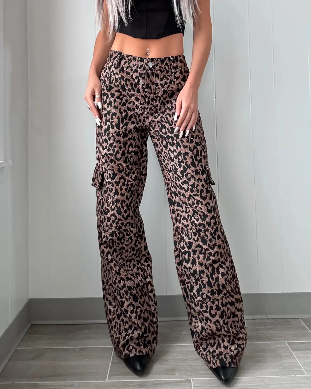 Jacquard Cargo Pants - Leopard