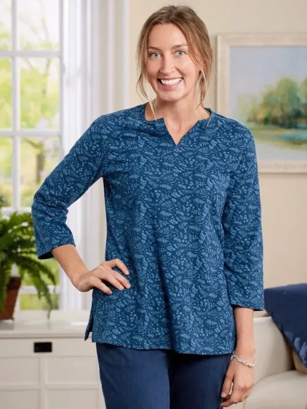 Women's Cotton Knit Notch-Neck Tunic