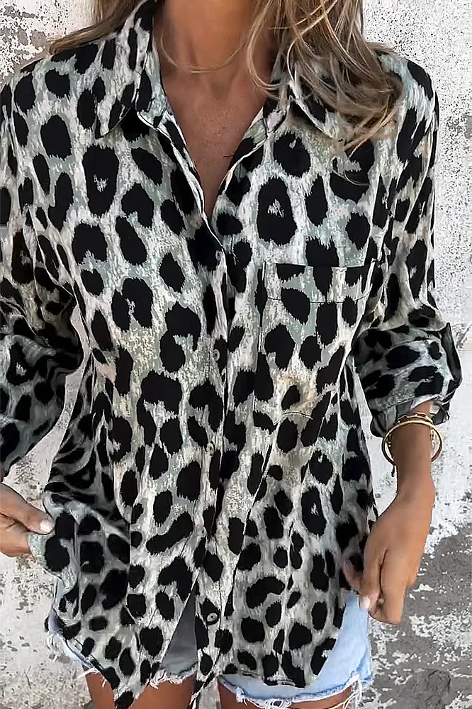 Women's leopard print casual loose shirt