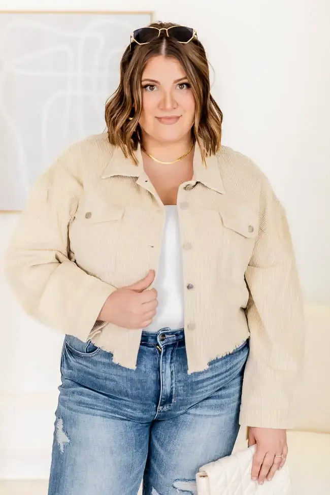 Need A Reason Stone Corded Raw Hem Jacket