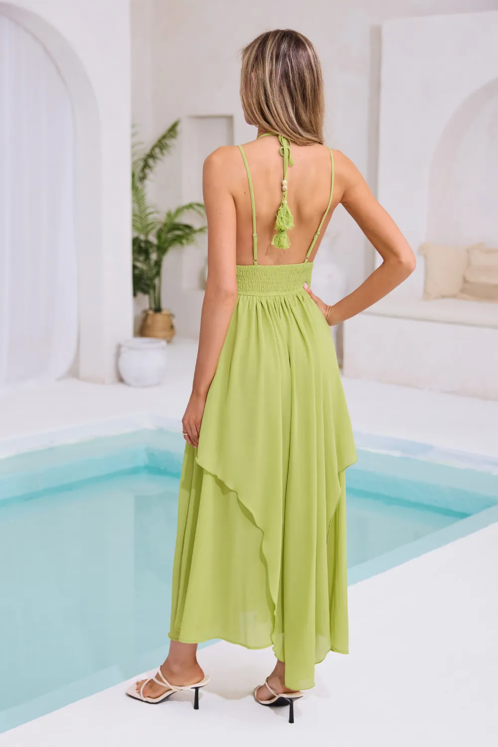 Green Surplice Sleeveless Maxi Dress