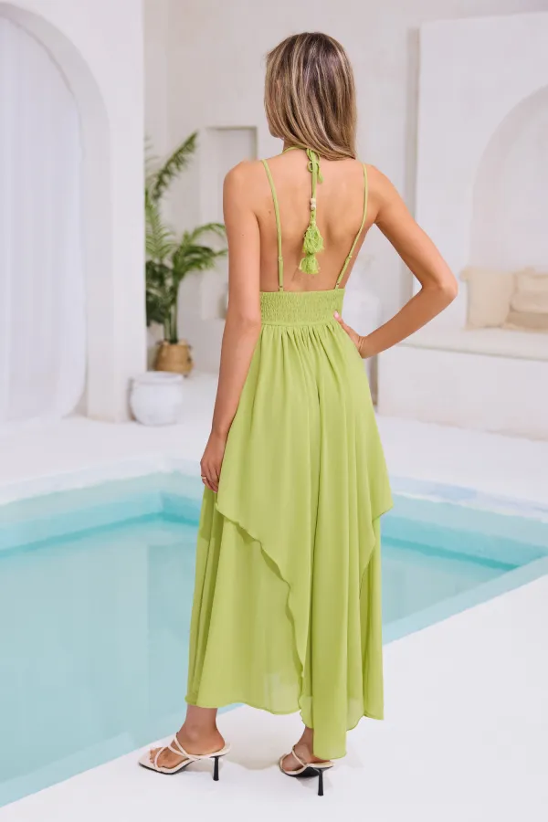 Green Surplice Sleeveless Maxi Dress