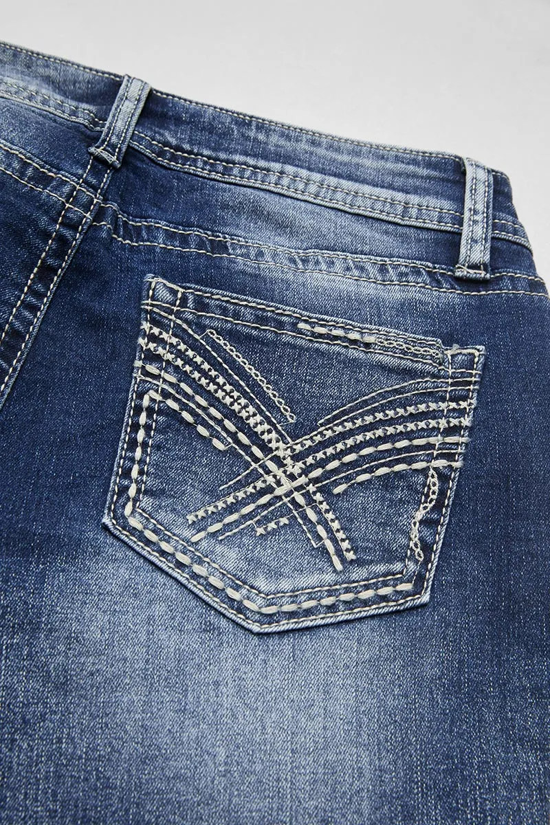 Stitch Detail Wash Stretchy Low Waist Capri Jeans