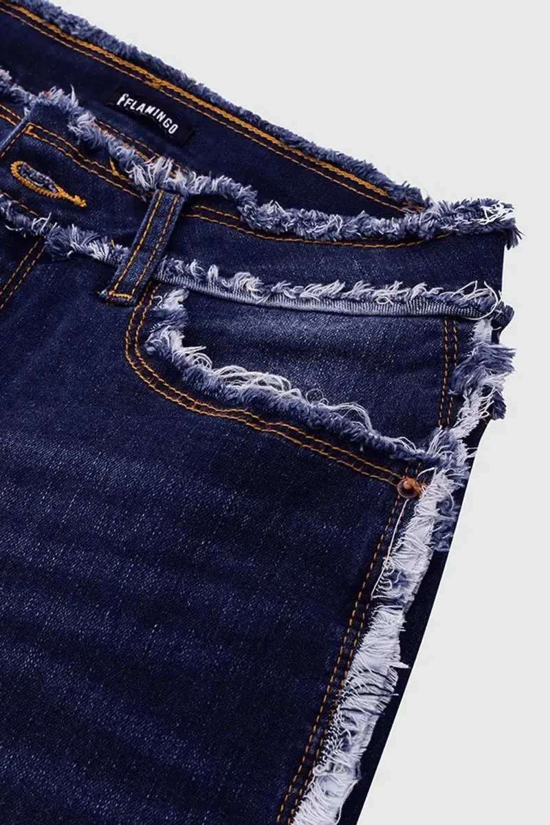 Raw Hem Wash High Stretch Mid Waist Flare Jeans