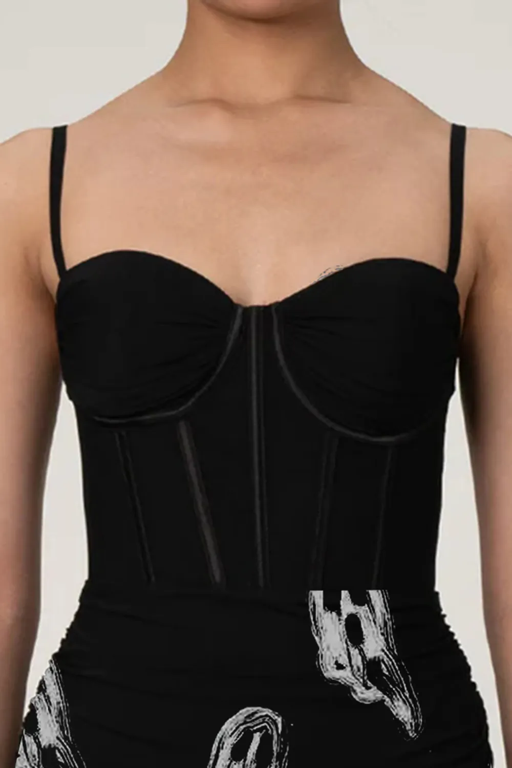 Classic Ruched Bodycon Mesh Mini Corset Dress - Black