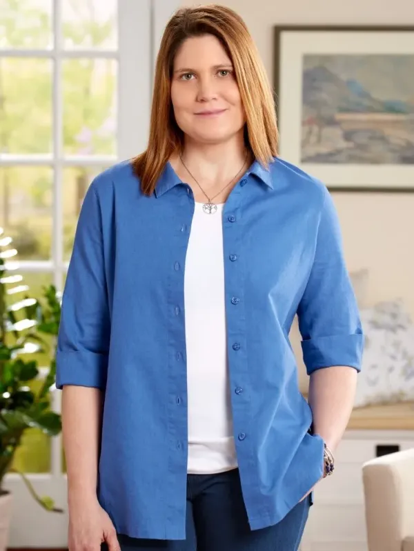 Women's Casual Linen and Cotton Boyfriend Shirt