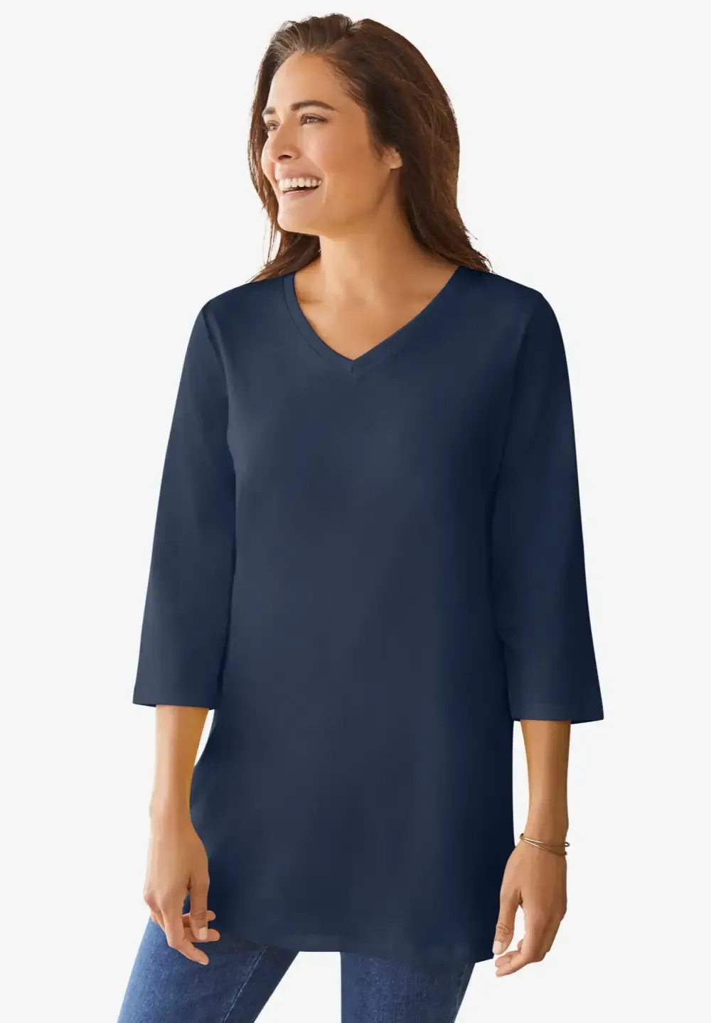Perfect Three-Quarter Sleeve V-Neck Tunic