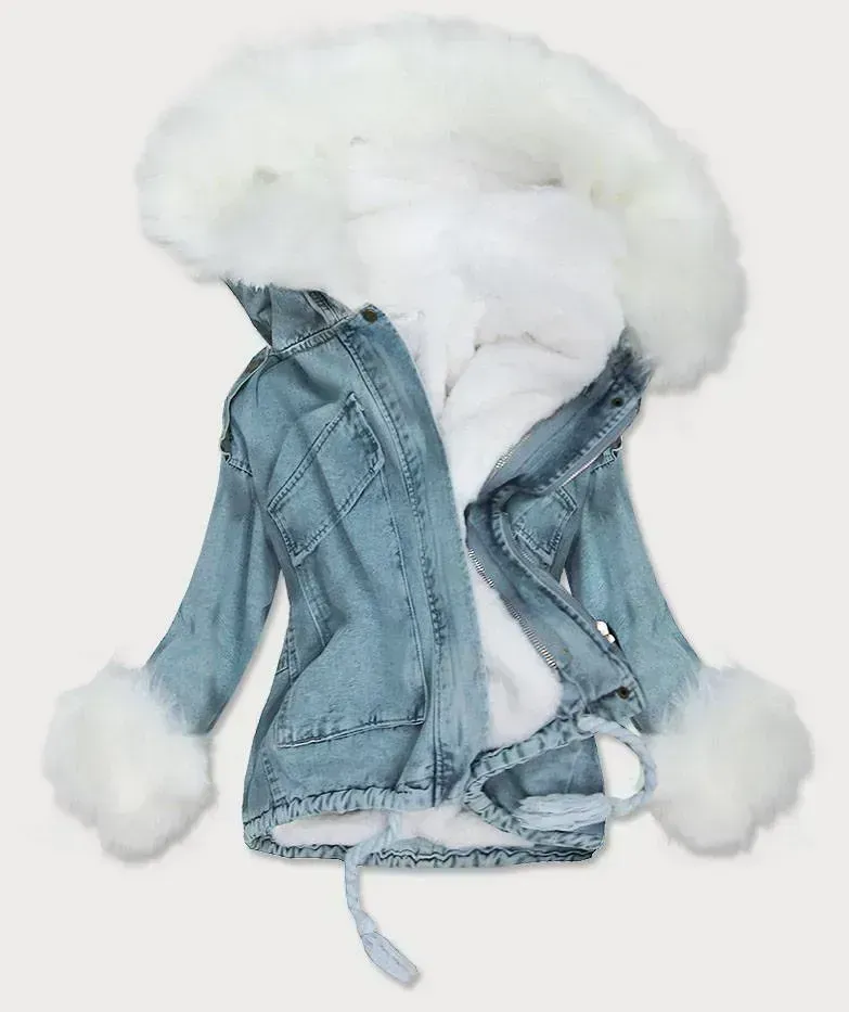Short denim jacket with fur C