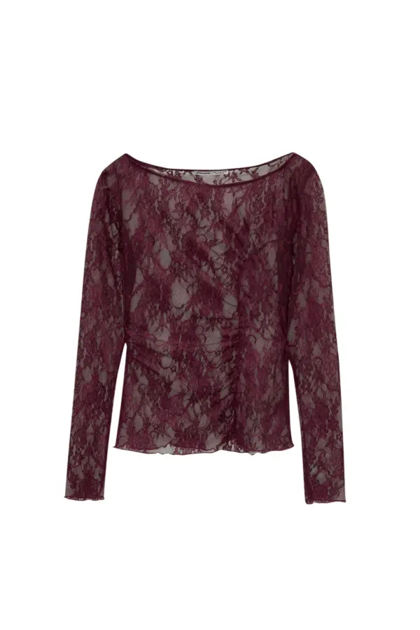 Lace top with gathered detail