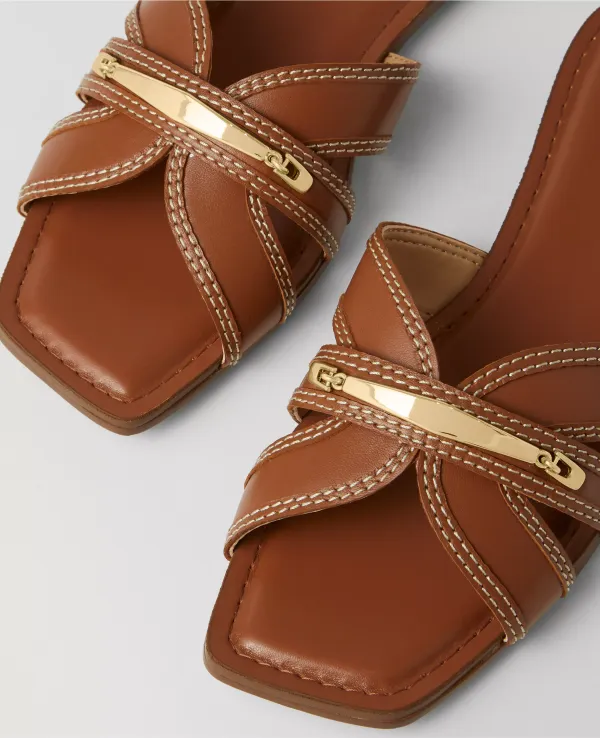 Weekend Collection Leather Embellished Cross Strap Sandals