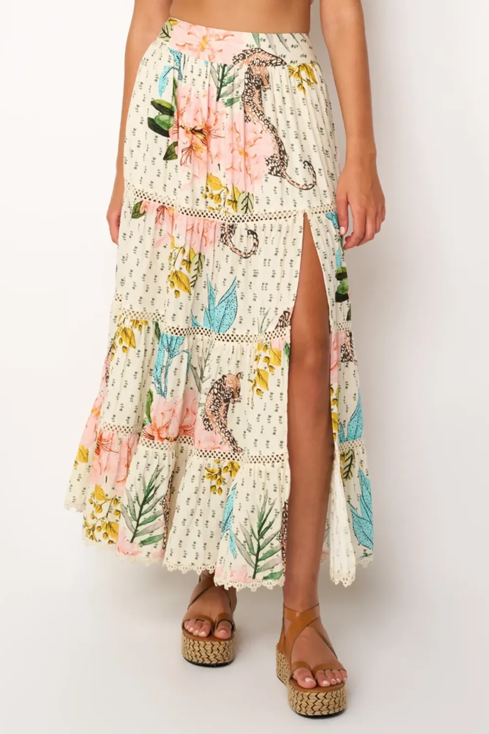 Multicolor Floral Print Elegant Style Maxi Skirt