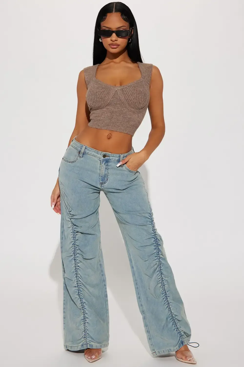 No Distractions Ruched Tinted Jeans - Light Wash