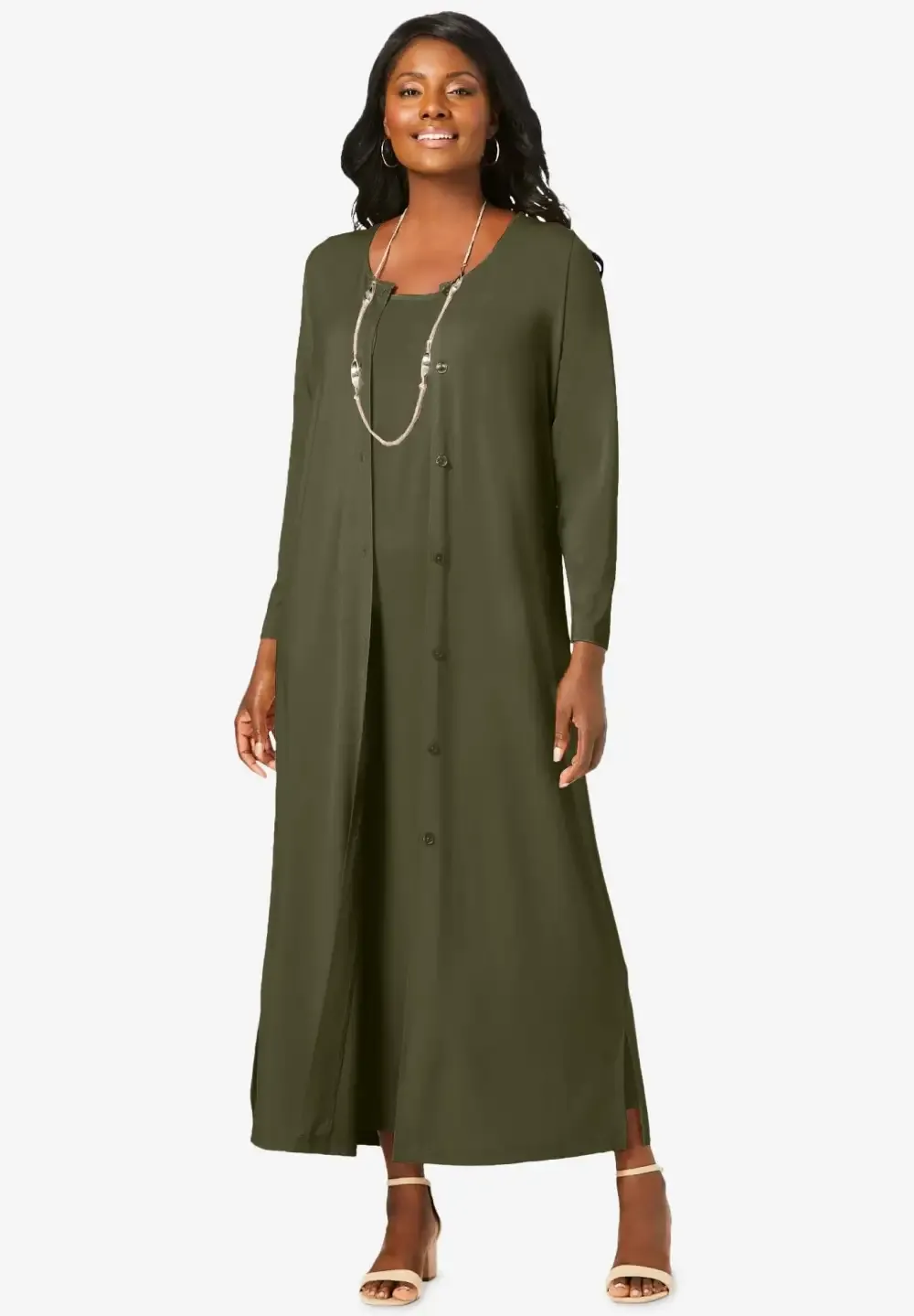 2-Piece Stretch Knit Duster Set