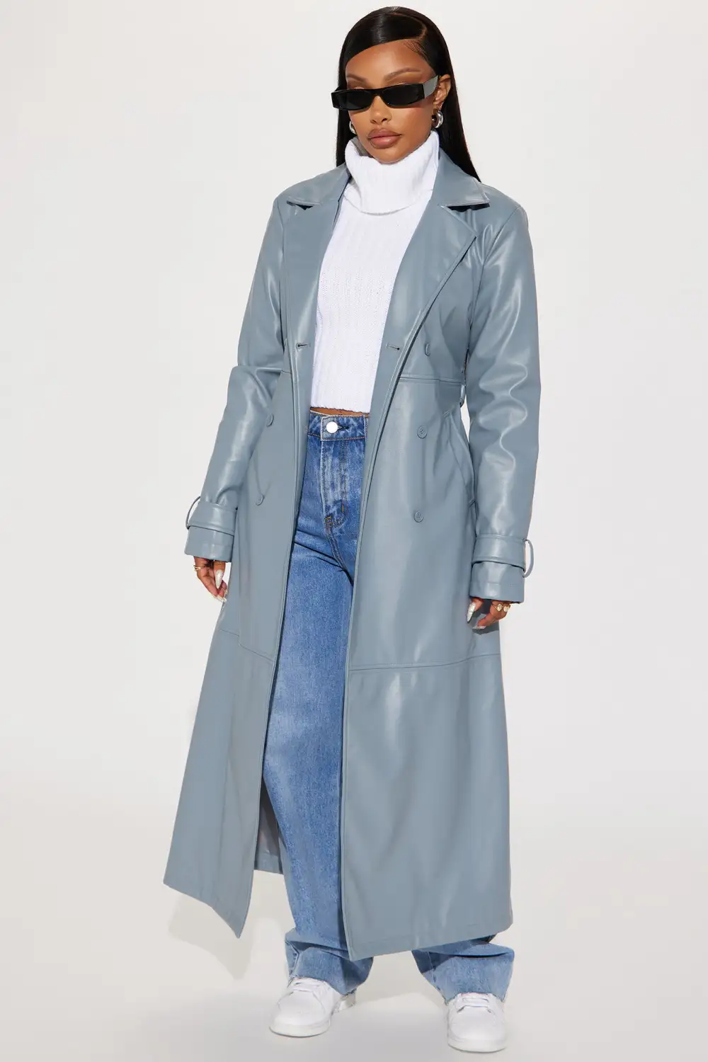 Last Nights Look Trench Coat - Slate Blue