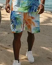 Big & Tall Men's Colorful Coconut Graffiti Print T-Shirt and Shorts Suit