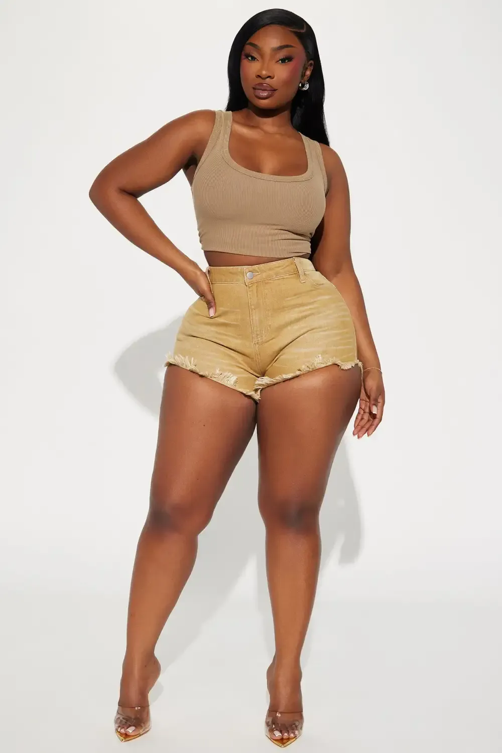 So Fly Y2K Butterfly Denim Shorts - Tan