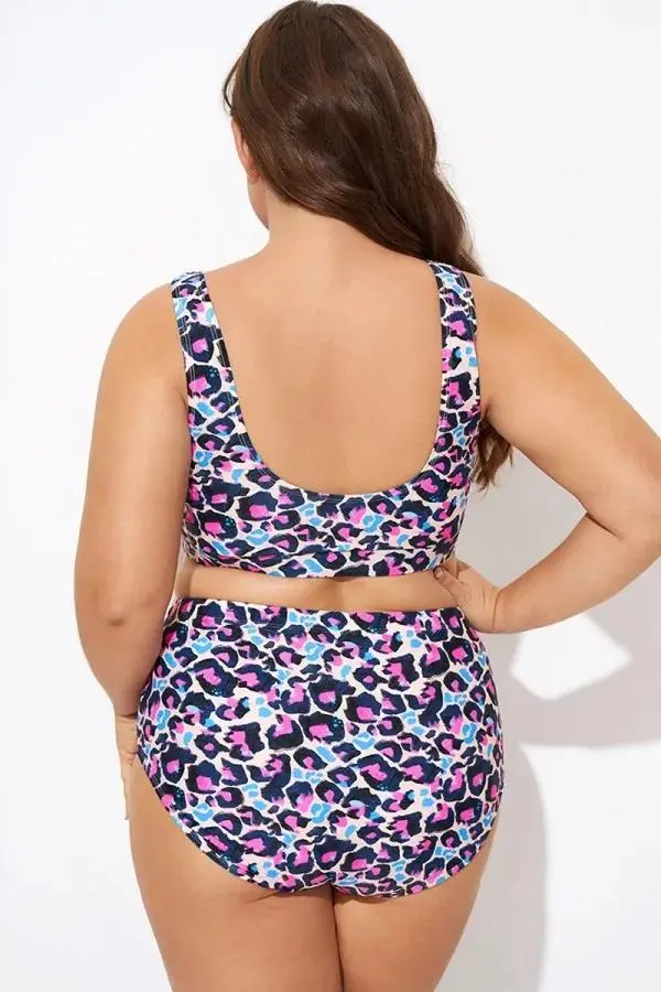 Flattering Peach Leopard Pull-on Design Bikini Top