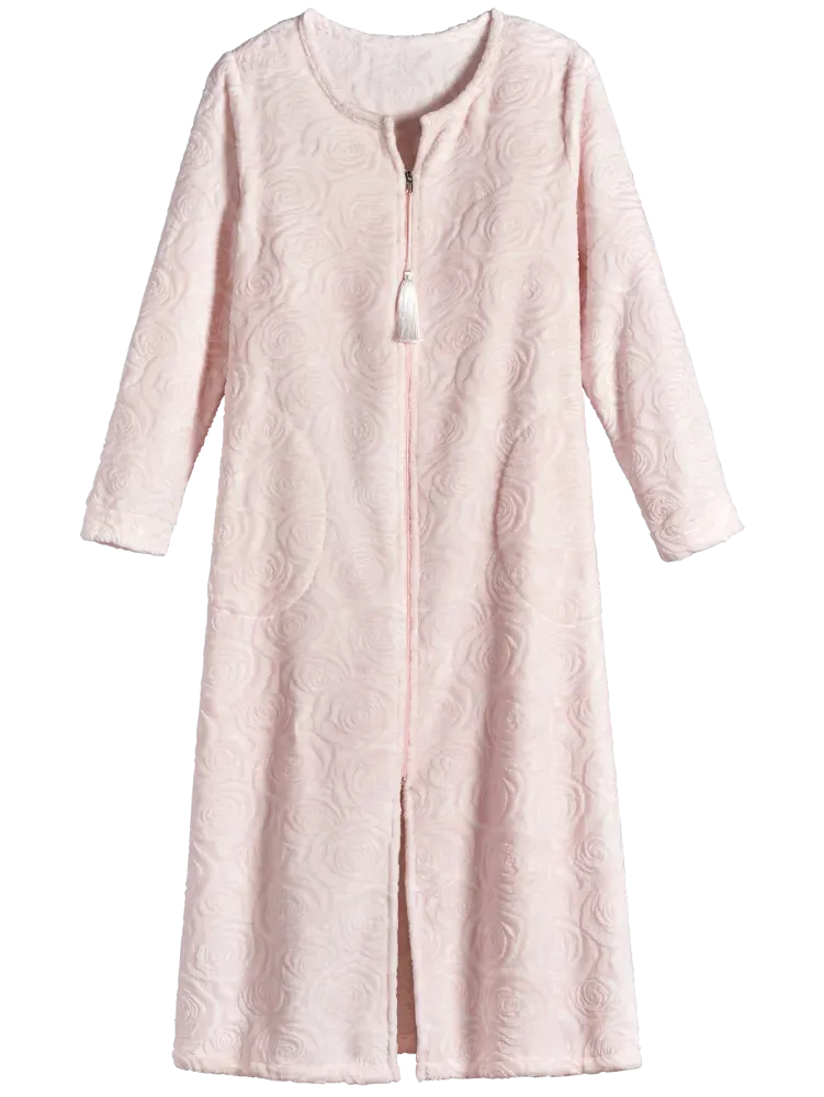 Ella Simone Sculpted Rose Zip-Front Fleece Robe