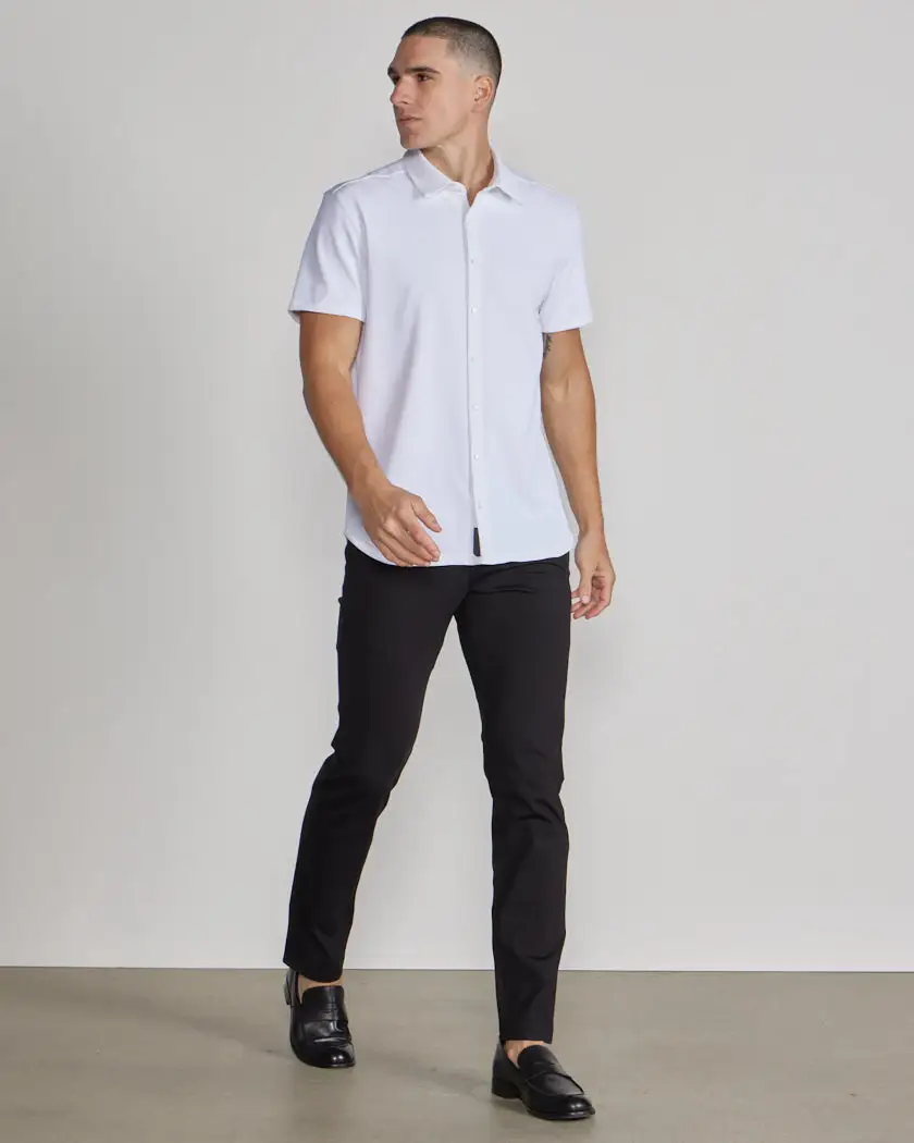 Ribbed+ Short Sleeve Button Down
