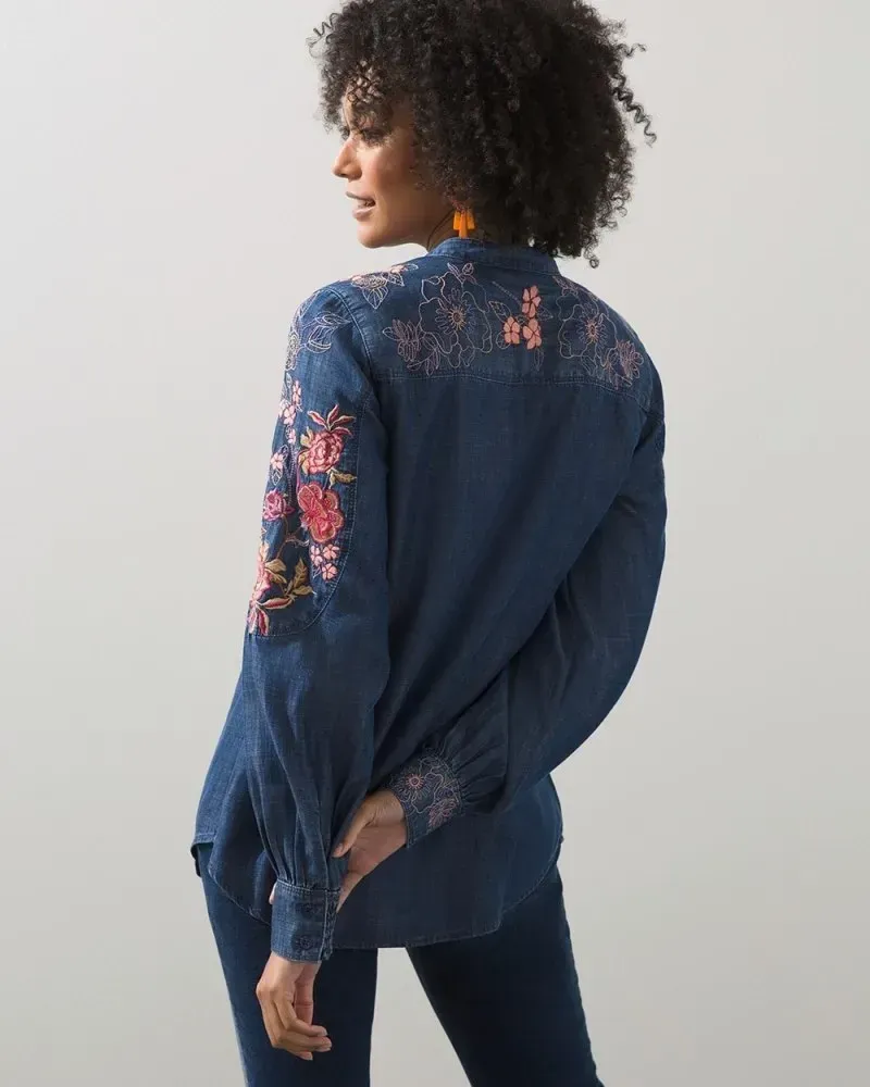 Touch of Cool Embroidered Blouse London Blue