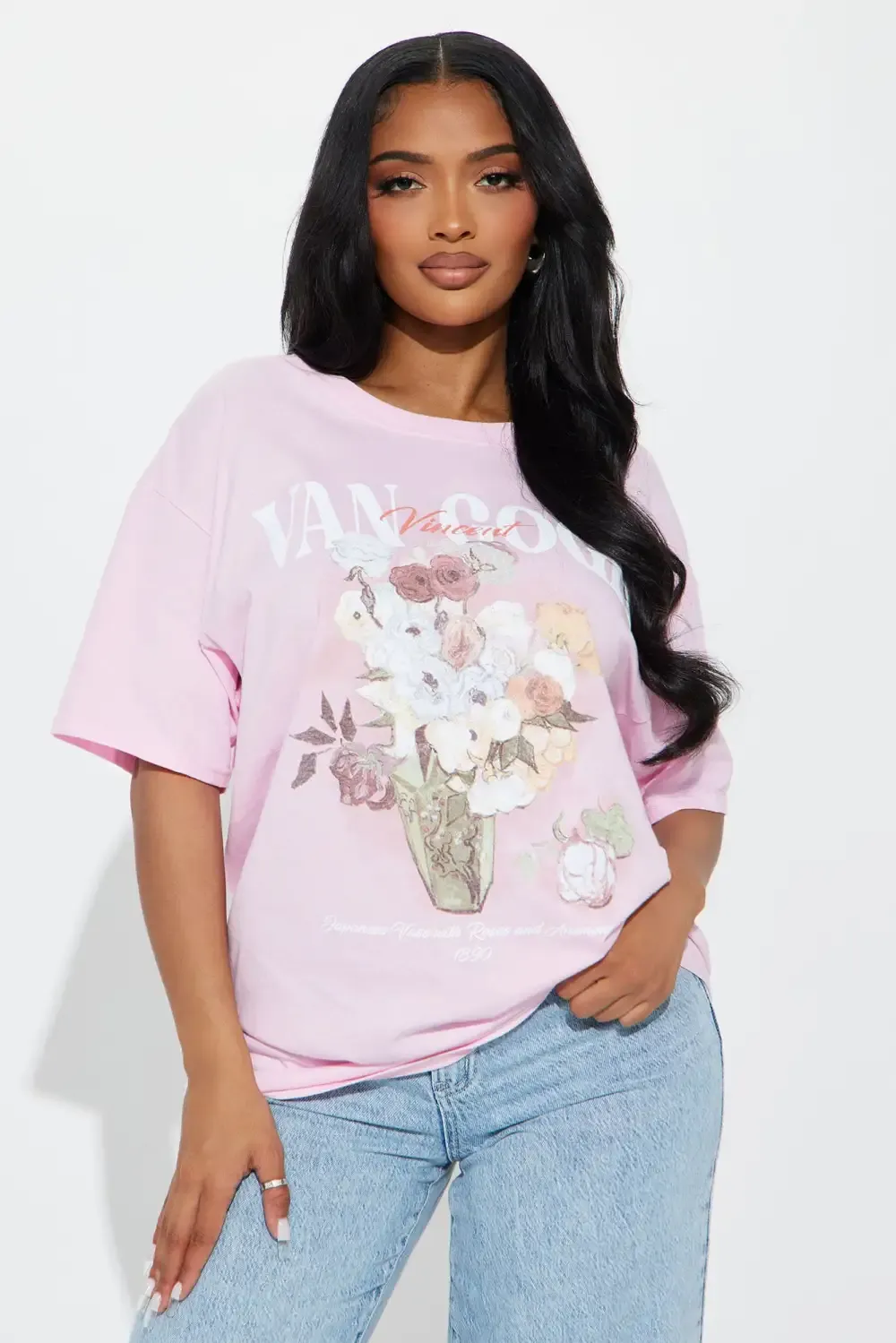 Van Gogh Flowers Oversized Tee - Light Pink