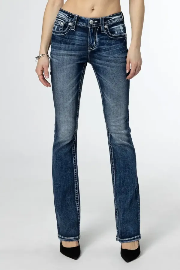 Scalloped Edge Cross Bootcut Jeans