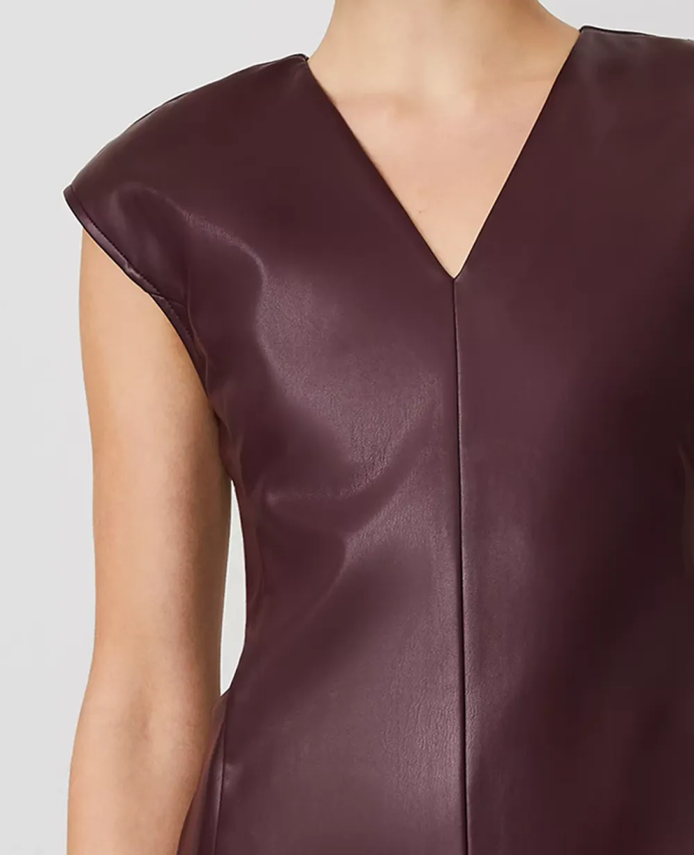 Faux Leather V-Neck Cap Sleeve Top