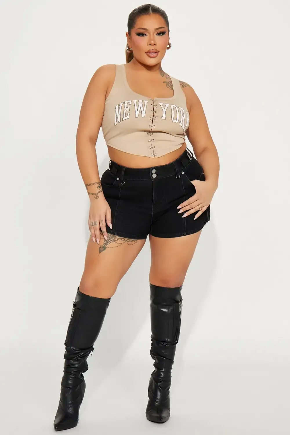 On Your Block Cargo Denim Shorts - Black