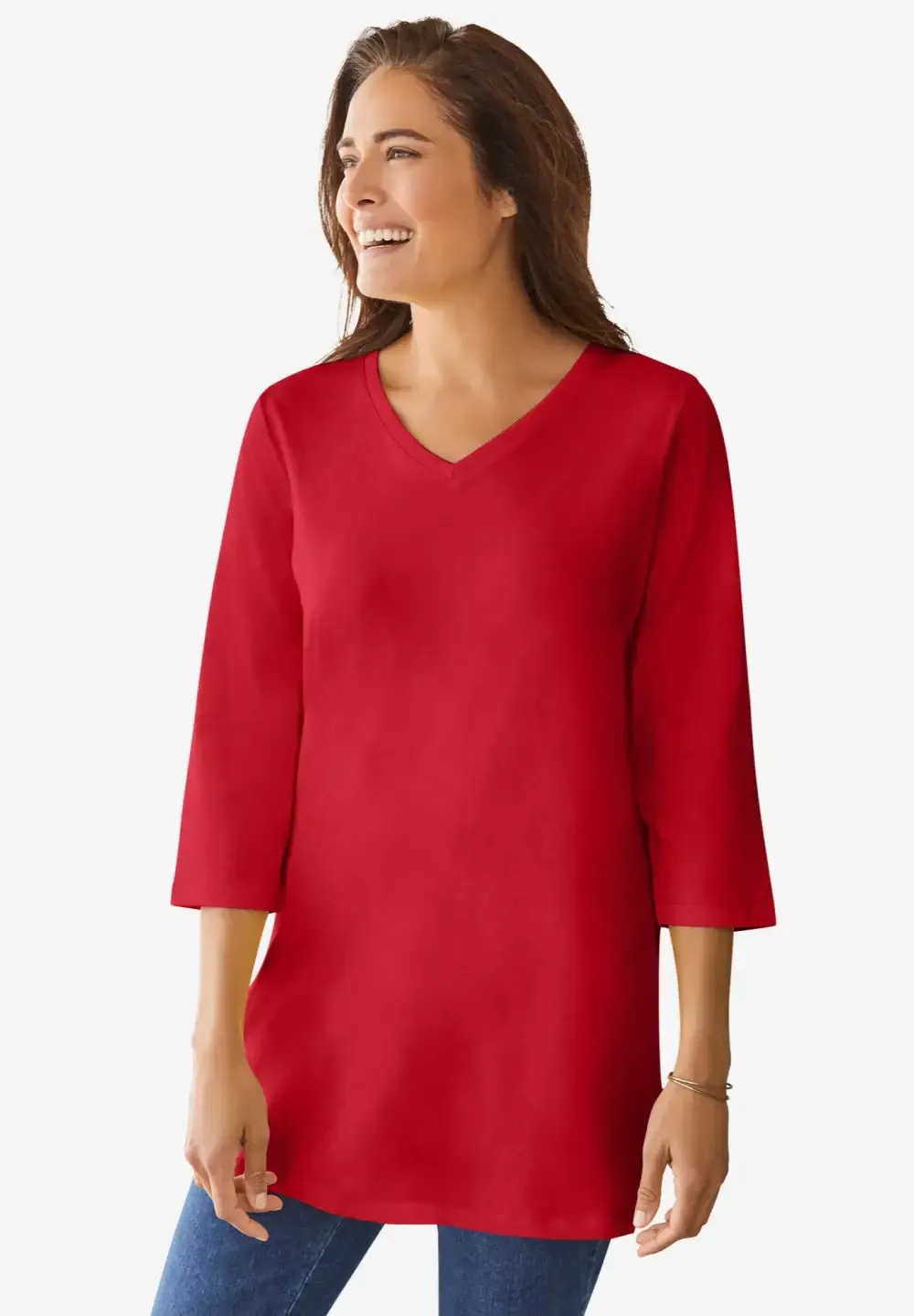 Perfect Three-Quarter Sleeve V-Neck Tunic