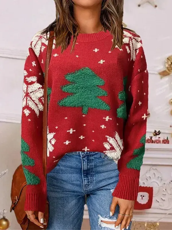 Women's Ugly Christmas Sweater Pullover Sweater Jumper Crew Neck Ribbed Knit Polyester Patchwork Fall Winter Regular Outdoor Xmas Daily Stylish Casual Soft Long Sleeve Elk Striped Snowflake