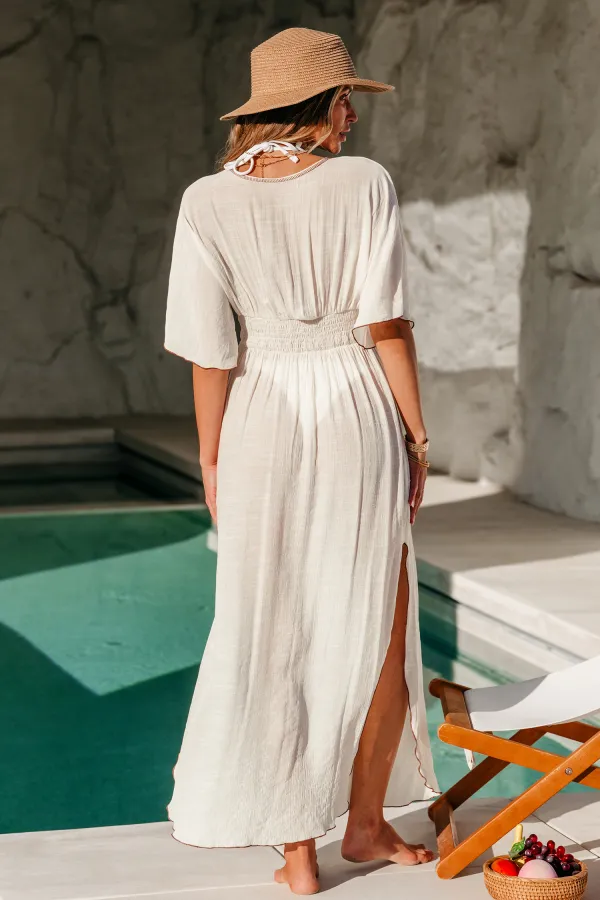 Soft Breeze Beige Cover-Up Midi Dress