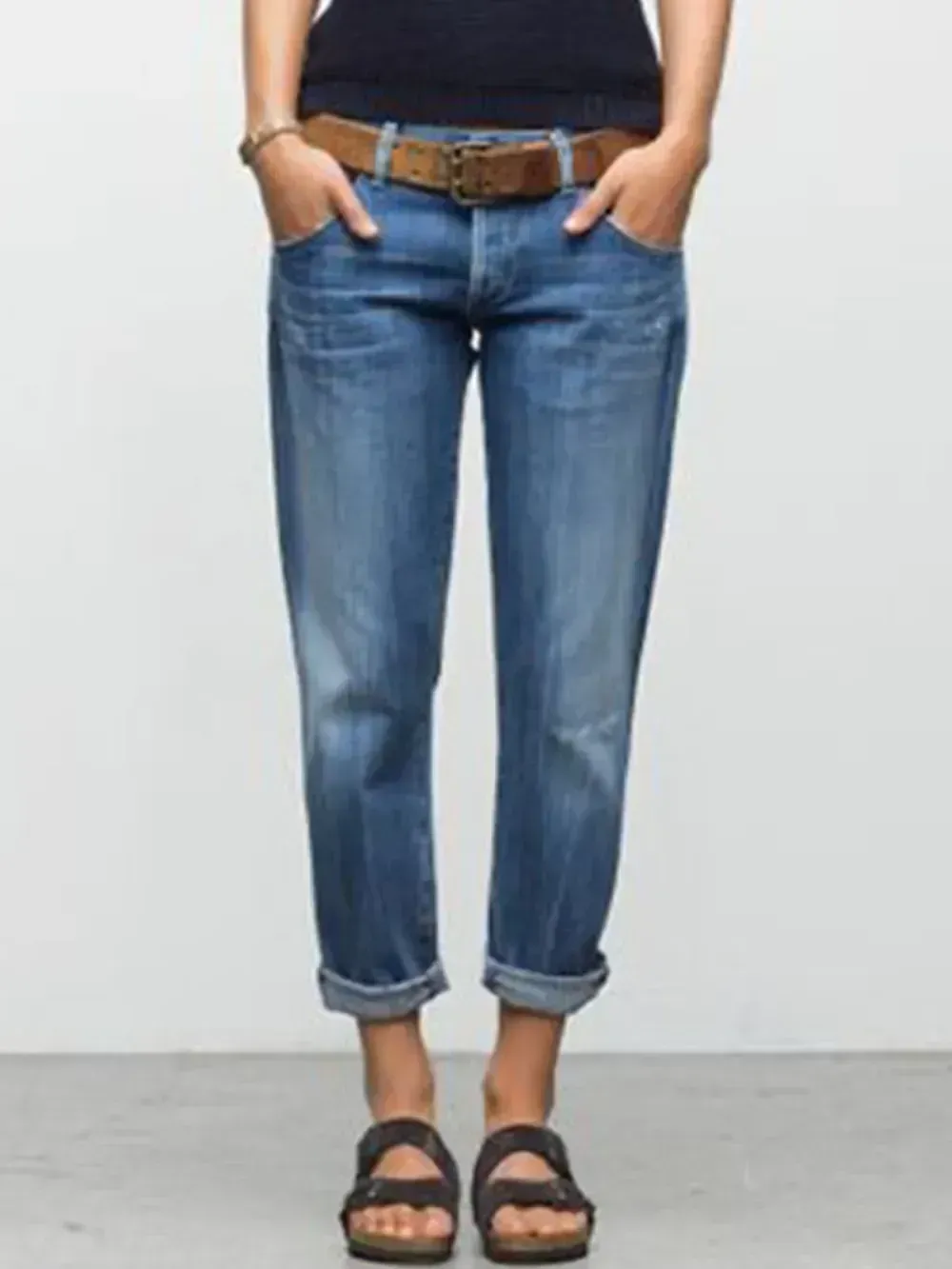 Blue Denim Washed Casual Patchwork Jeans