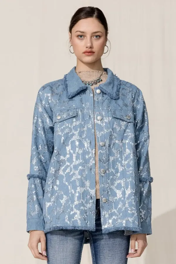 Oversized Sequin Denim Jacket