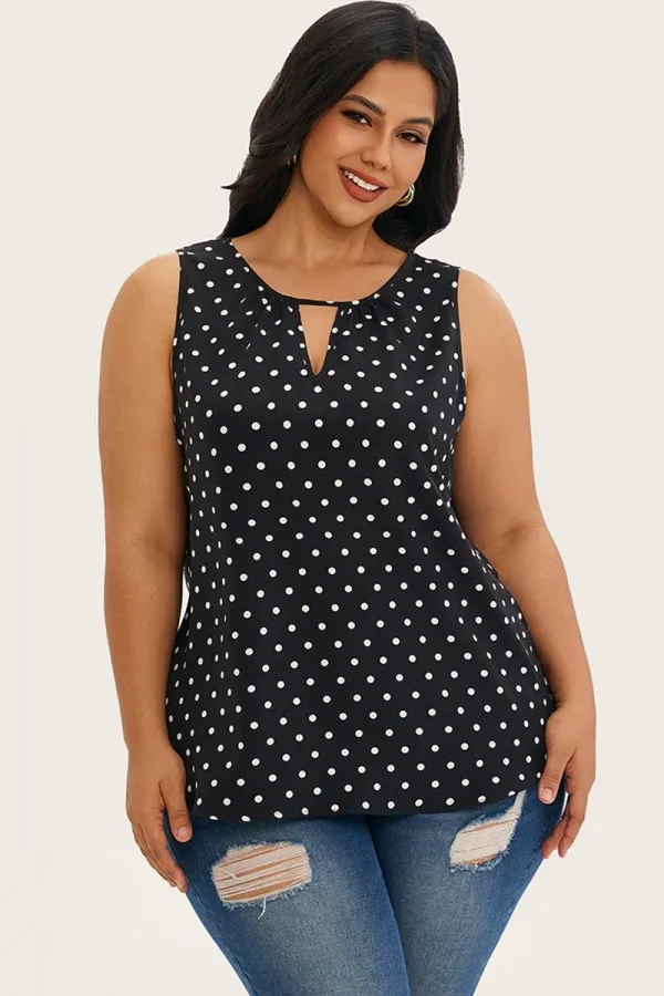 Polka Dot Print Hollow Out Sleeveless Blouse