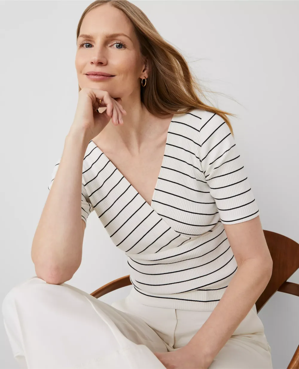 Striped Crossover Neck Top