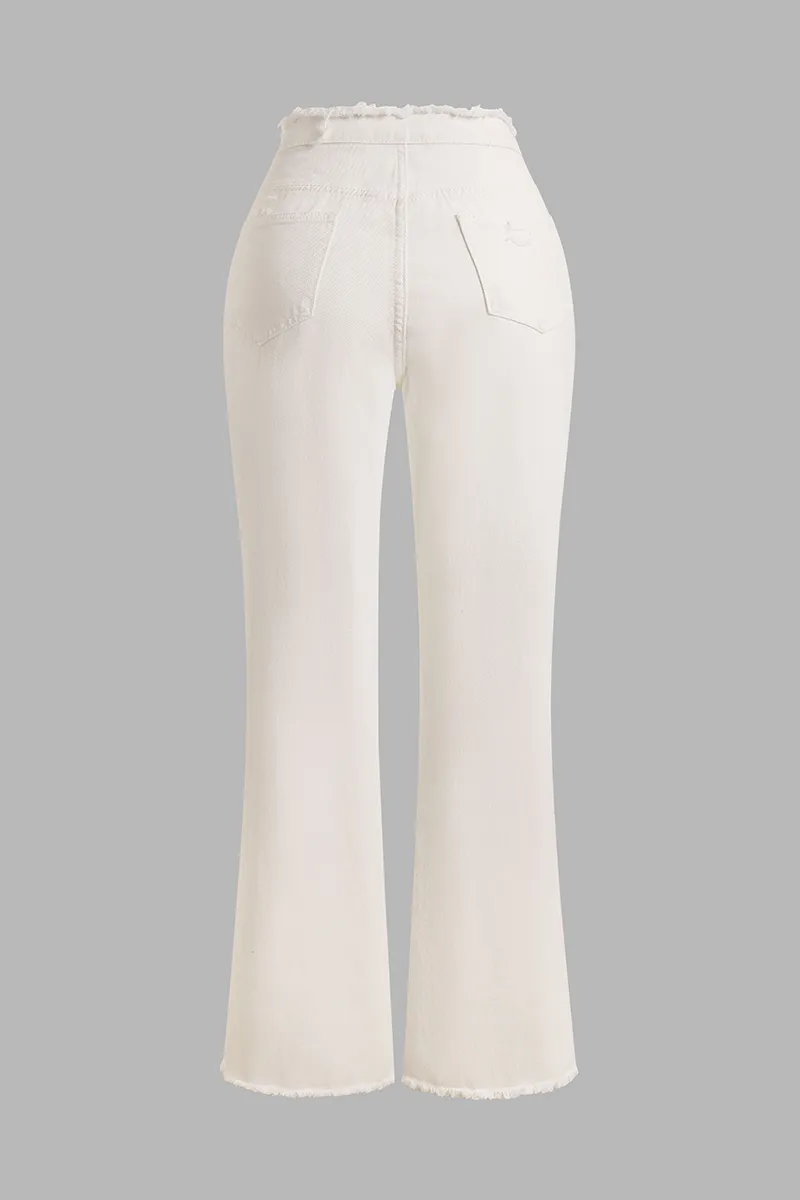 Cut Out Raw Hem Mid Waist Wide Leg Jeans