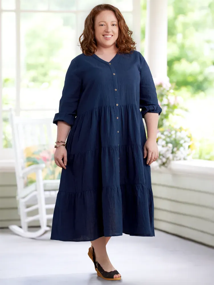 Ella Simone Triple-Tier Cotton Gauze Midi Dress