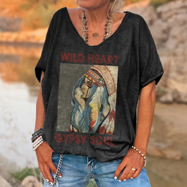 Wild Heart Gypsy Soul Printed Hippie T-shirt