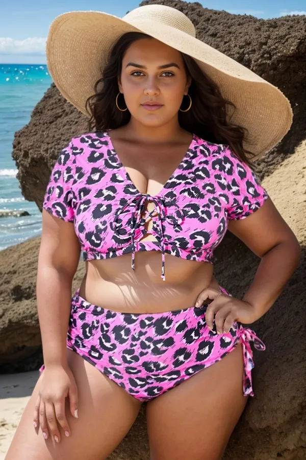 Sexy Pink Leopard Print Lace Up Bikini Top
