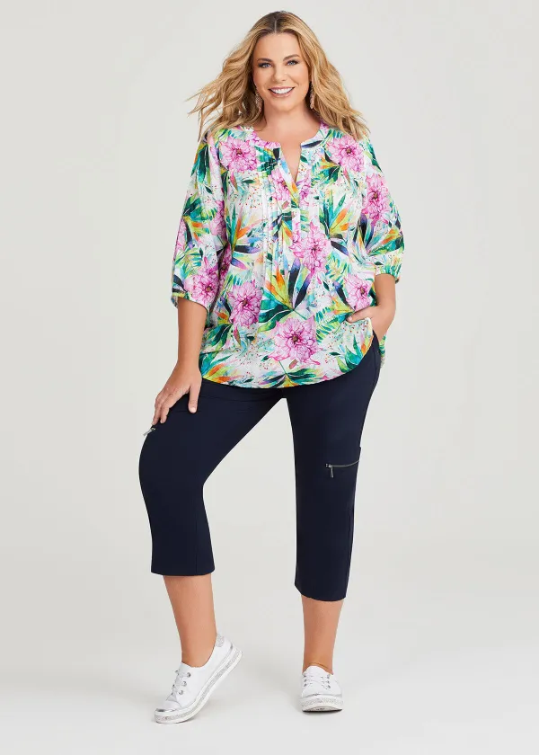 Cotton Tropics Pintuck Top