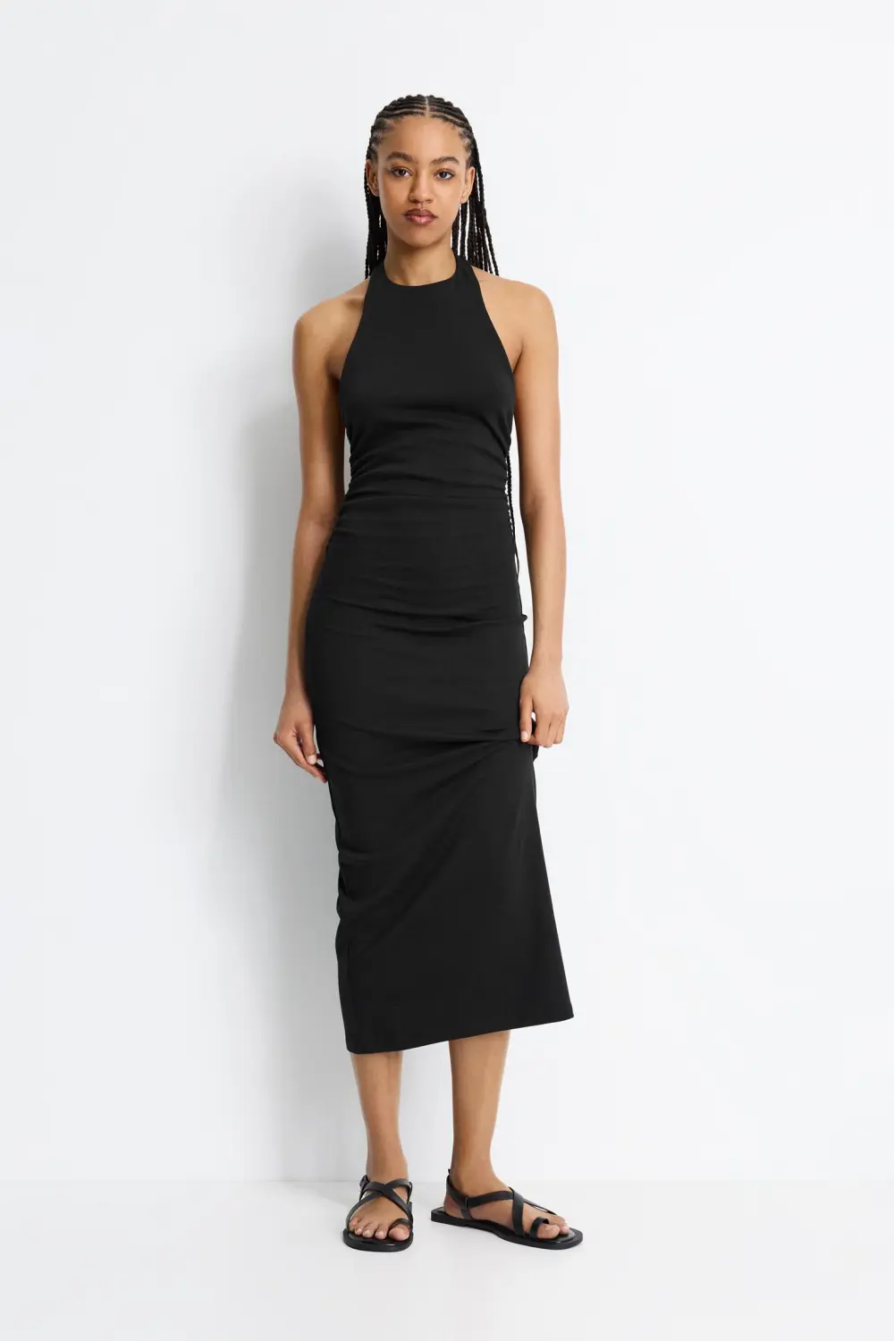 Vestido midi halter frunces